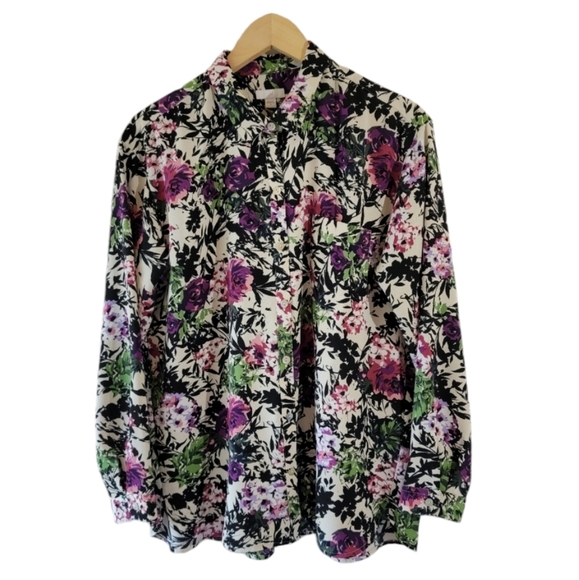J. Jill Women's Multicolored Floral Button-Up Shirt Sz M Long Sleeve Cottagecore - Picture 10 of 10